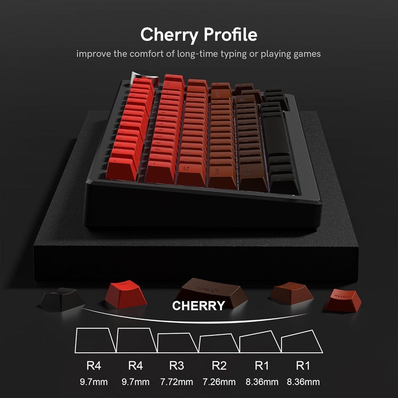 Rainy75 PBT Key caps, Double Shot Shine Through Custom Keycaps, Gradient Keycaps Cherry Profile, Minimalist Style Keyboard Keycap for Mechanical Keyboard (red) - Image 5